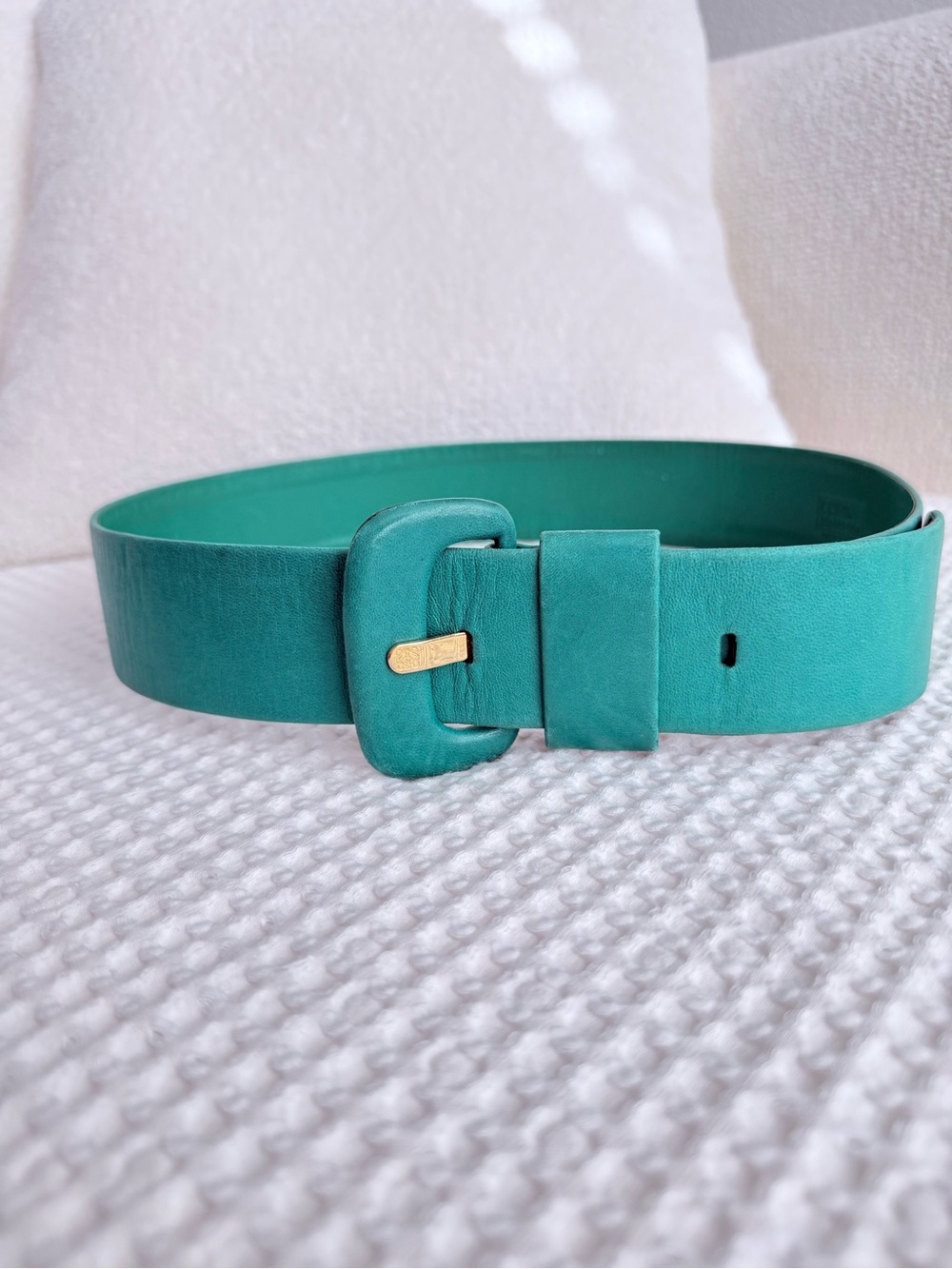 Vintage Loewe Jade Green leather wide belt size 75 made in Spain